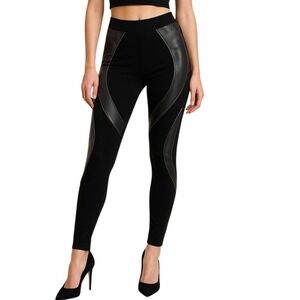 NWT Bebe Leggings Black Small Faux Leather Panel Moto Edgy Streetwear Athleisure